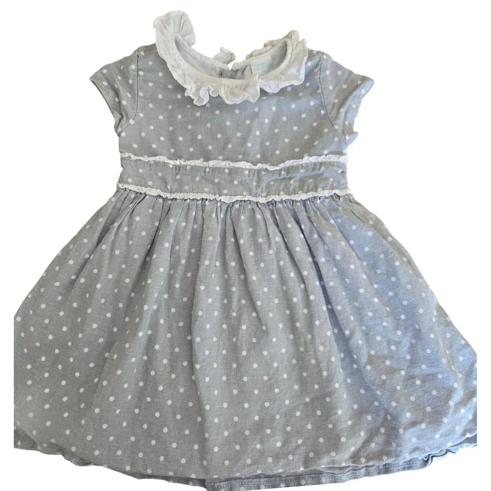 Edgehill Collection Toddler Girl Blue Polka Dot Ruffle Dress 2T Cap Sleeve